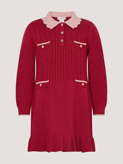 Dsiney Kidz - Monsoon Red Scallop Collar Cable Knit Dress image 2