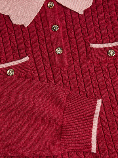 Dsiney Kidz - Monsoon Red Scallop Collar Cable Knit Dress image 4