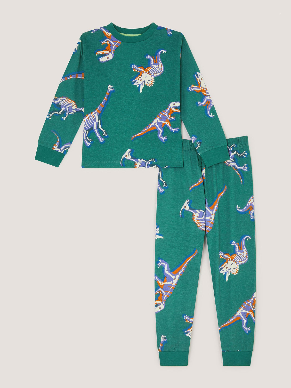 Monsoon Green Glow in the Dark Dinosaur Jersey Pyjamas Set - image 1