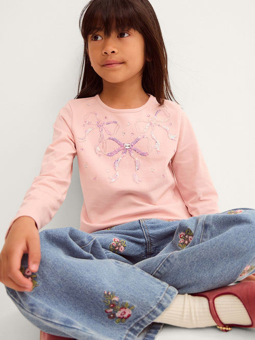 Dsiney Kidz - Monsoon Pink Sequin Bow Long Sleeve Top image 1