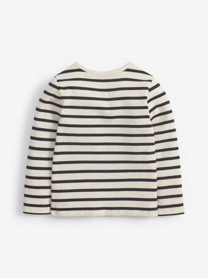 Black/White Stripe Cotton Rich Long Sleeve Rib T-Shirt (3mths-7yrs) image 2