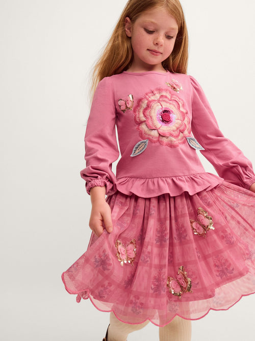 Dsiney Kidz - Monsoon Pink Sequin Butterfly Long Sleeve Top & Disco Skirt Set image 1