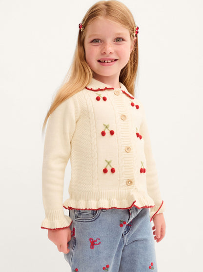 Dsiney Kidz - Monsoon Cream Cherry Embroidered Cable Knit Cardigan image 1