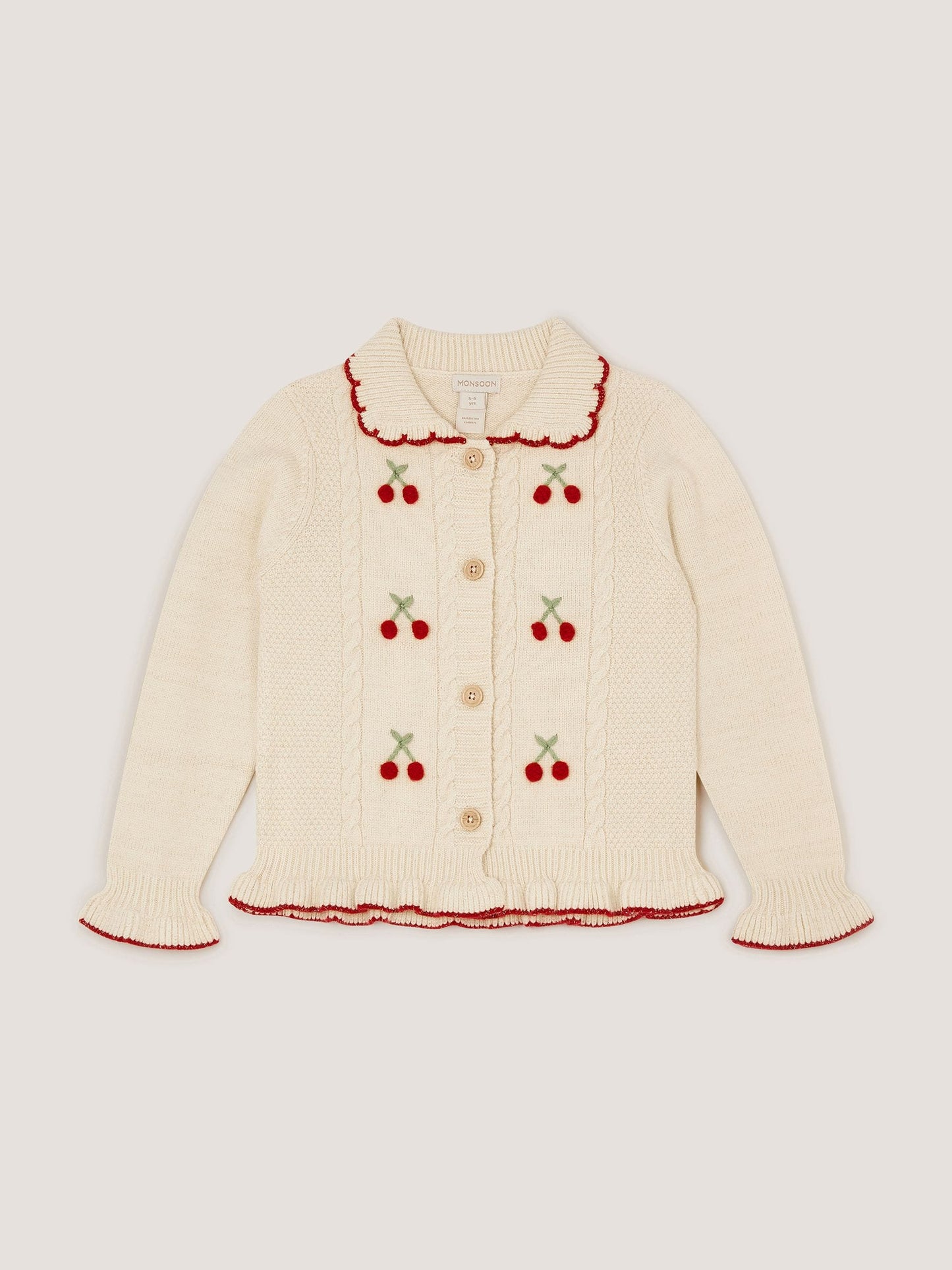 Dsiney Kidz - Monsoon Cream Cherry Embroidered Cable Knit Cardigan image 2