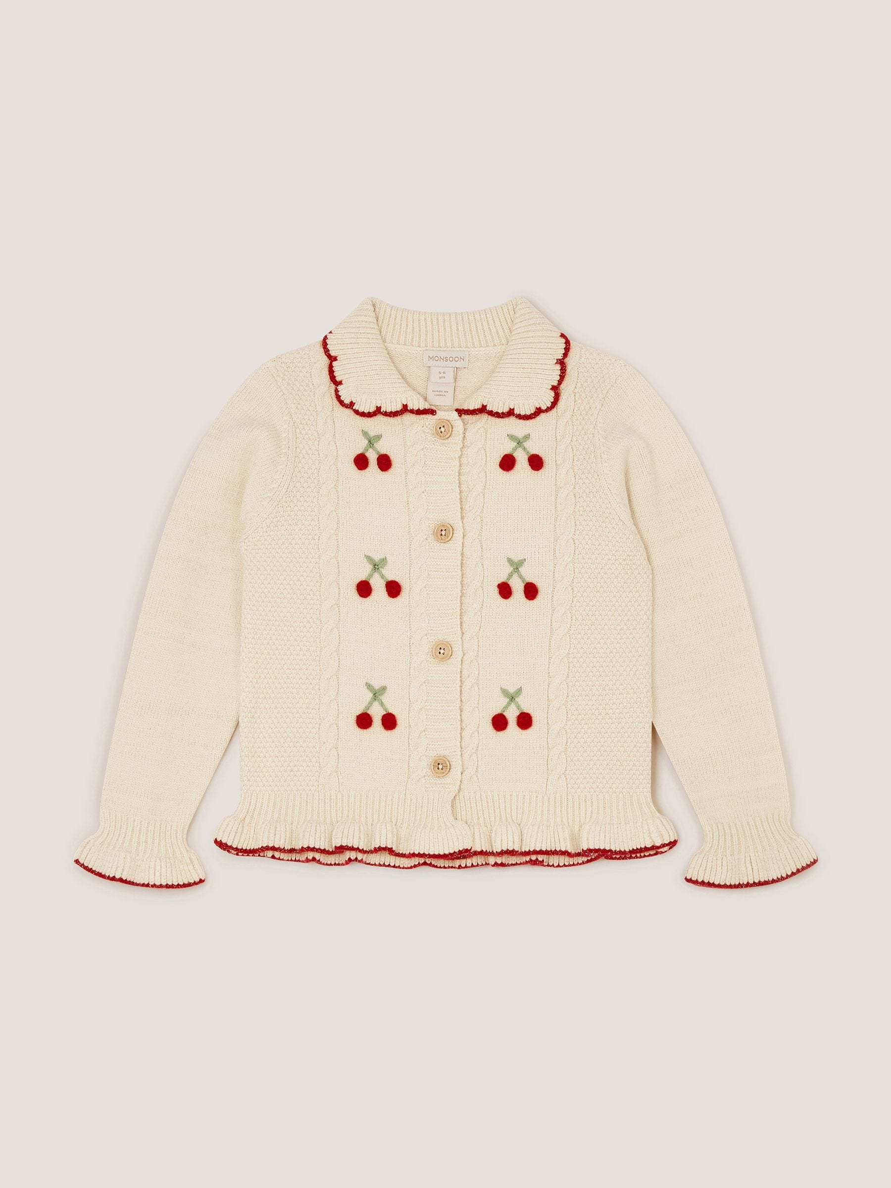 Dsiney Kidz - Monsoon Cream Cherry Embroidered Cable Knit Cardigan image 2