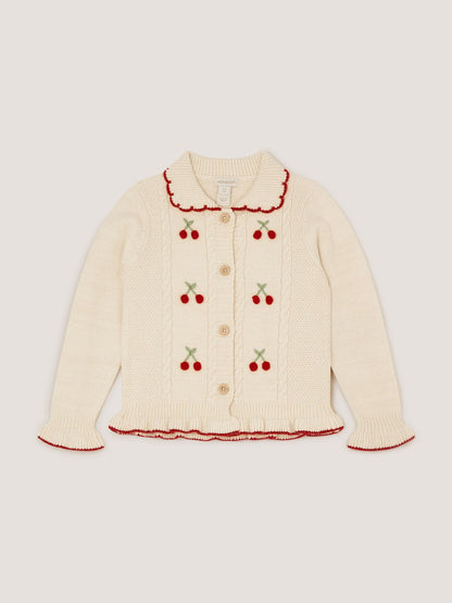 Dsiney Kidz - Monsoon Cream Cherry Embroidered Cable Knit Cardigan image 2
