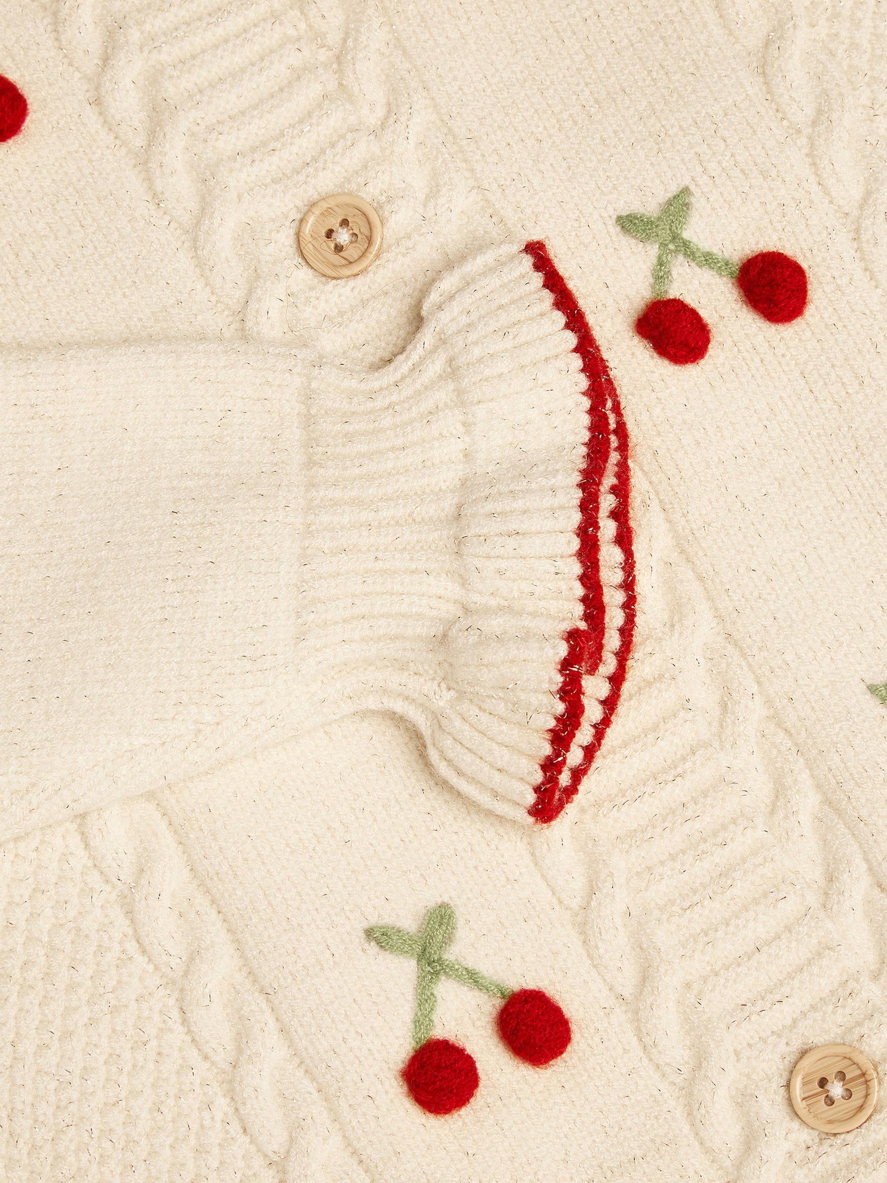 Dsiney Kidz - Monsoon Cream Cherry Embroidered Cable Knit Cardigan image 4