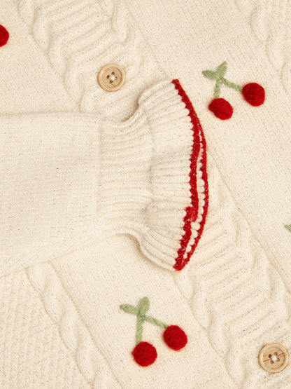 Dsiney Kidz - Monsoon Cream Cherry Embroidered Cable Knit Cardigan image 4