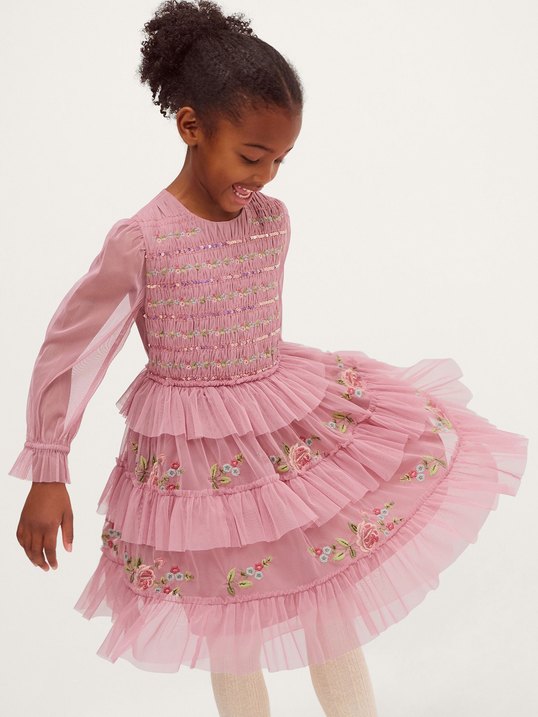 Dsiney Kidz - Monsoon Pink Sequin Embroidered Ruffle Mesh Dress image 1