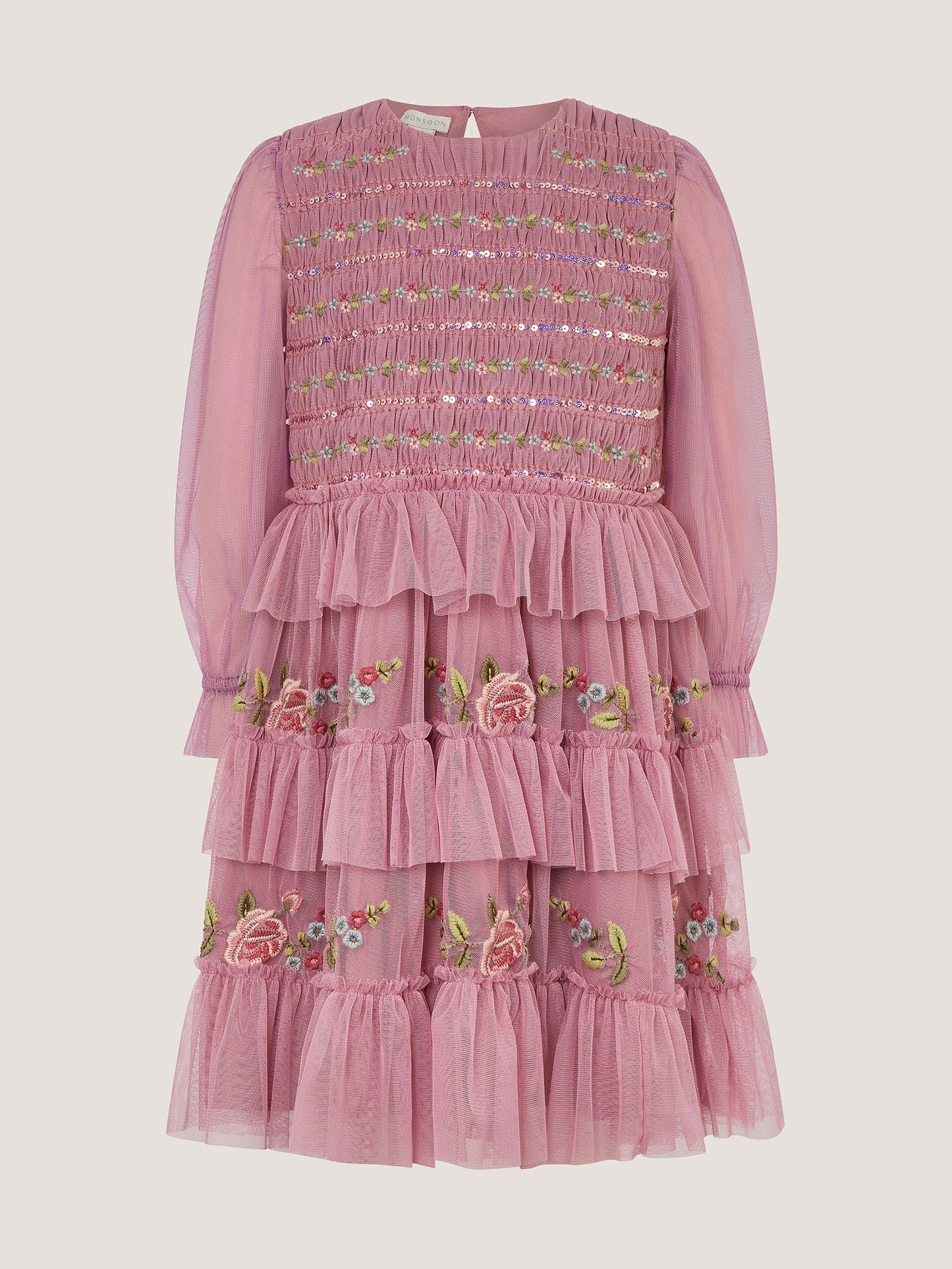 Dsiney Kidz - Monsoon Pink Sequin Embroidered Ruffle Mesh Dress image 2