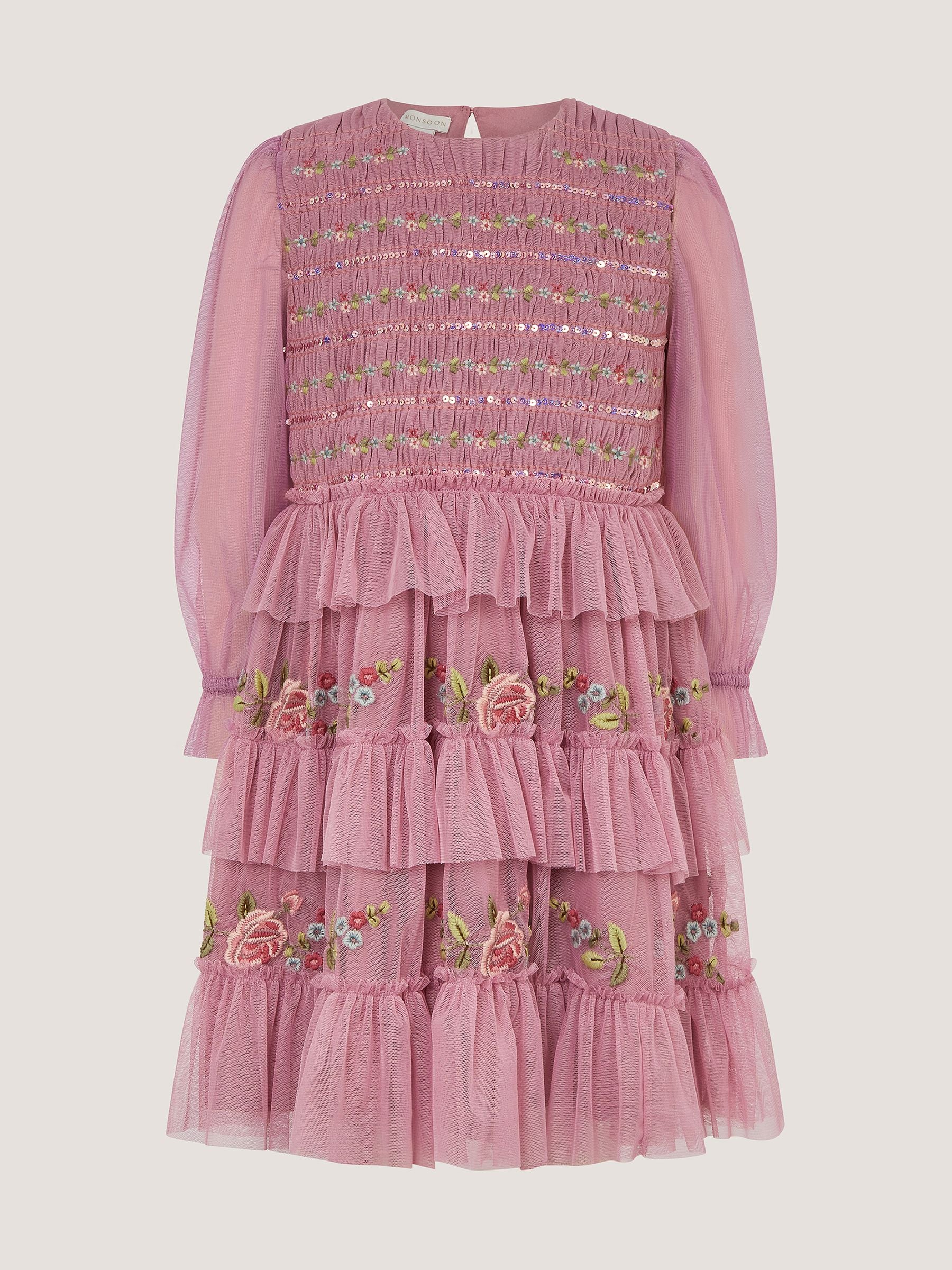 Dsiney Kidz - Monsoon Pink Sequin Embroidered Ruffle Mesh Dress image 2