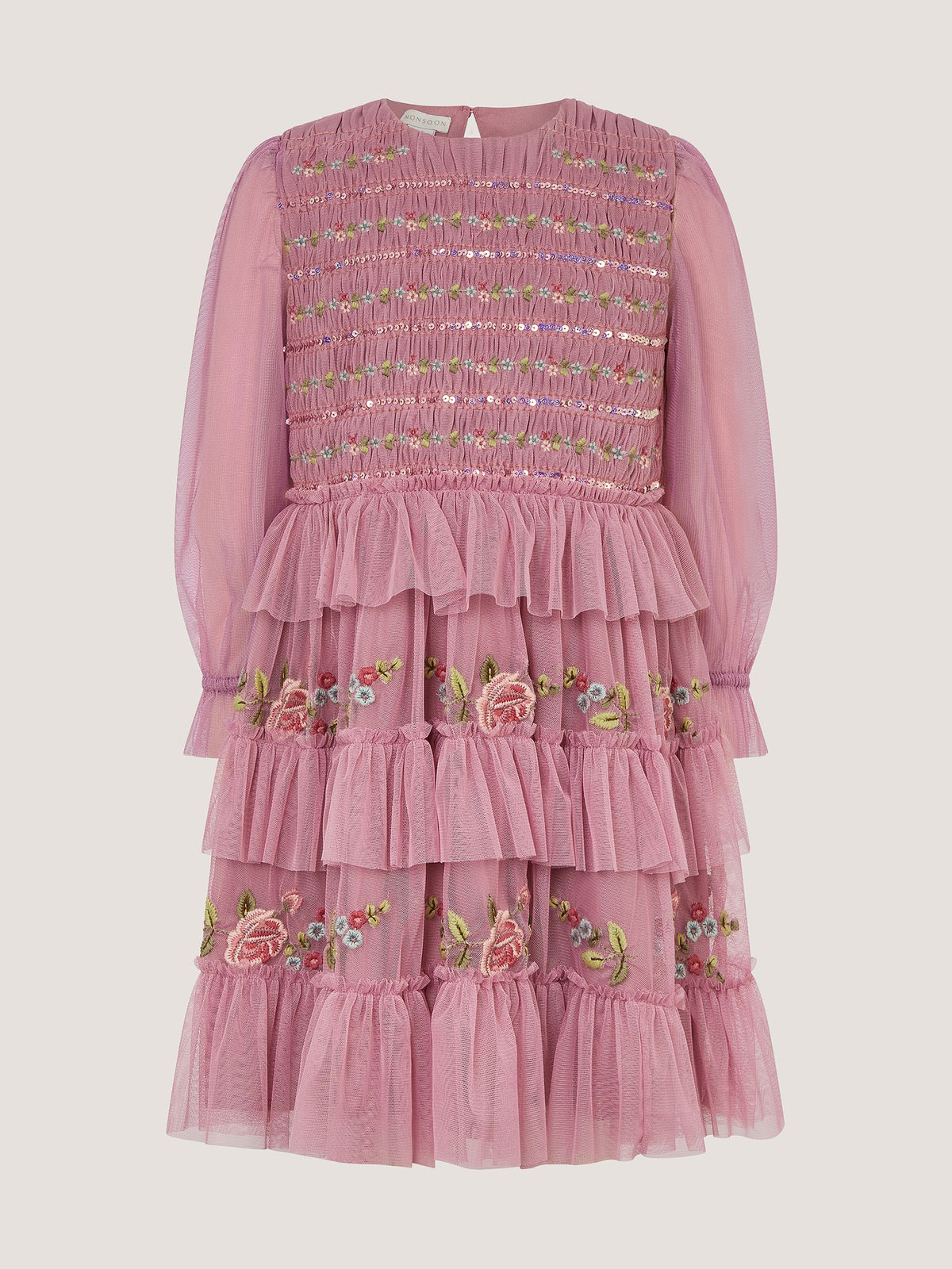 Dsiney Kidz - Monsoon Pink Sequin Embroidered Ruffle Mesh Dress image 2