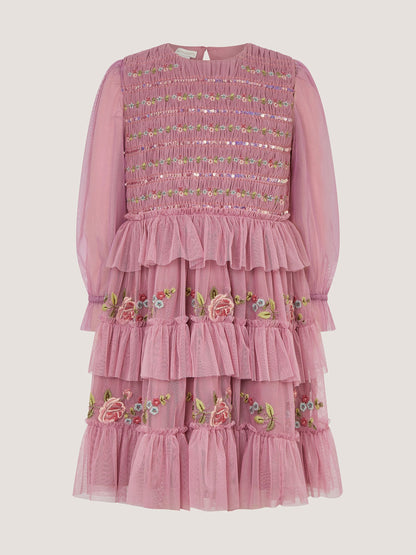 Dsiney Kidz - Monsoon Pink Sequin Embroidered Ruffle Mesh Dress image 2