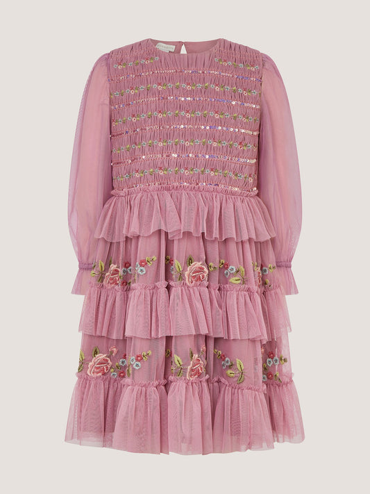 Dsiney Kidz - Monsoon Pink Sequin Embroidered Ruffle Mesh Dress image 2