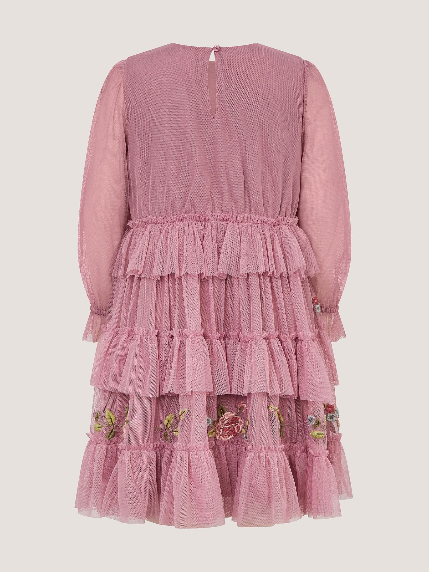 Dsiney Kidz - Monsoon Pink Sequin Embroidered Ruffle Mesh Dress image 3