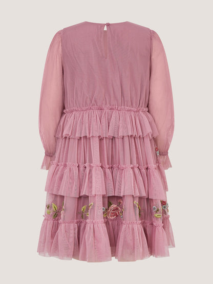 Dsiney Kidz - Monsoon Pink Sequin Embroidered Ruffle Mesh Dress image 3