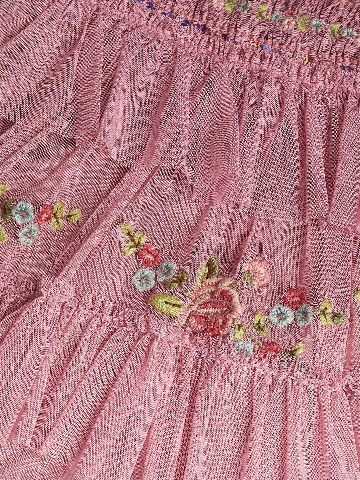 Dsiney Kidz - Monsoon Pink Sequin Embroidered Ruffle Mesh Dress image 4