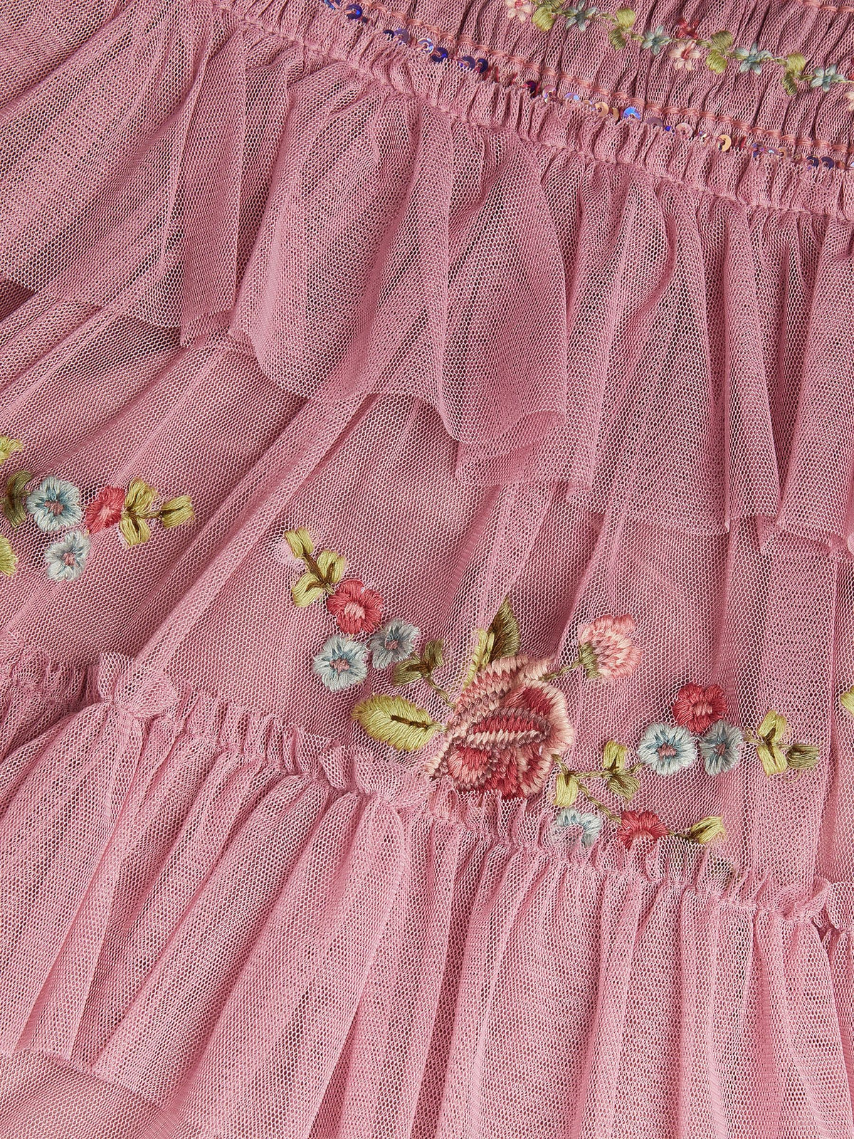 Dsiney Kidz - Monsoon Pink Sequin Embroidered Ruffle Mesh Dress image 4