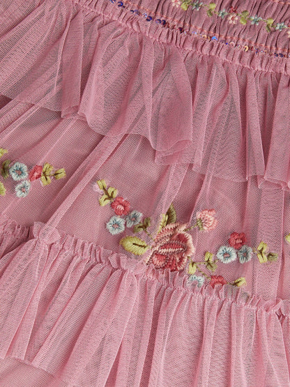 Dsiney Kidz - Monsoon Pink Sequin Embroidered Ruffle Mesh Dress image 4