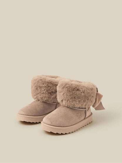 Dsiney Kidz - Monsoon Brown Velvet Bow Fluffy Ankle Boots image 1