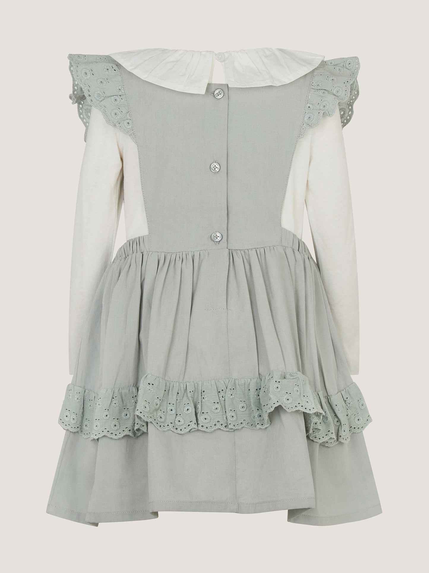 Dsiney Kidz - Monsoon Green Baby Butterfly Embroidered Pinafore Dress & Top Set image 3