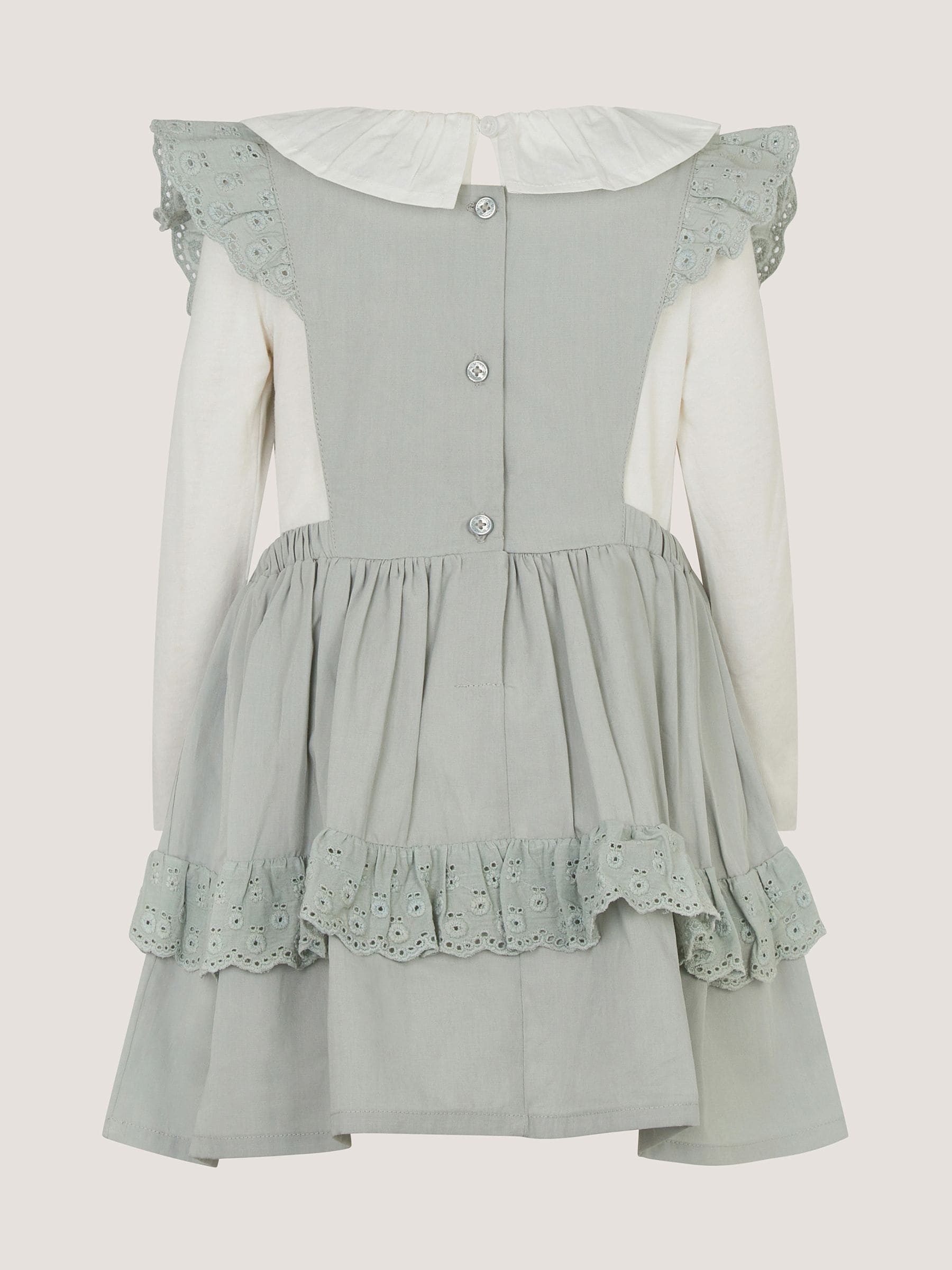 Dsiney Kidz - Monsoon Green Baby Butterfly Embroidered Pinafore Dress & Top Set image 3