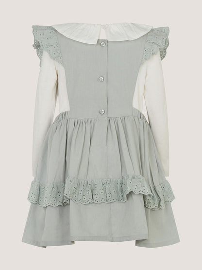 Dsiney Kidz - Monsoon Green Baby Butterfly Embroidered Pinafore Dress & Top Set image 3