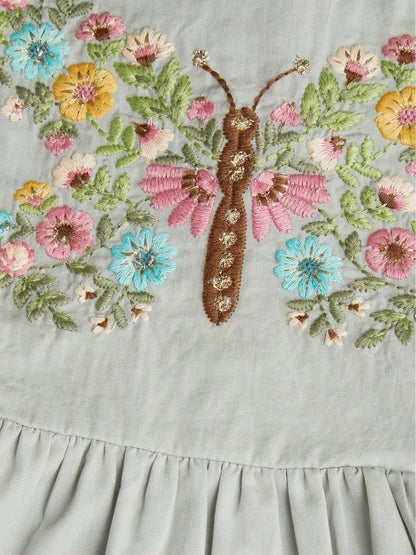 Dsiney Kidz - Monsoon Green Baby Butterfly Embroidered Pinafore Dress & Top Set image 4