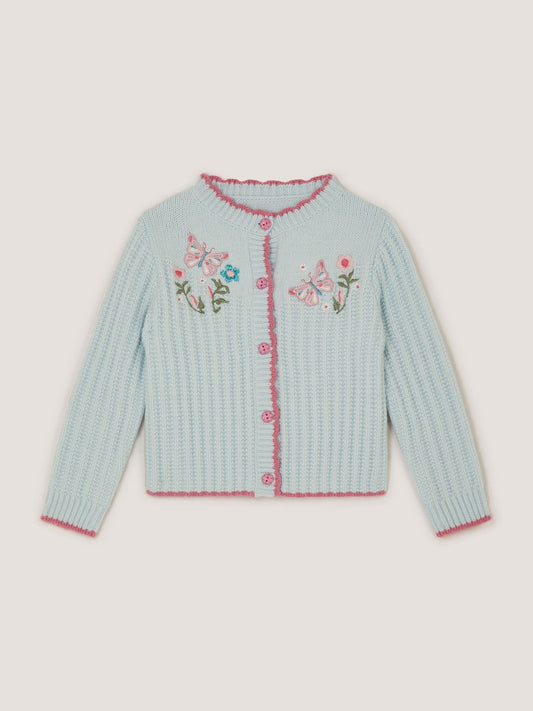Dsiney Kidz - Monsoon Blue Butterfly Embroidered Knit Cardigan image 1