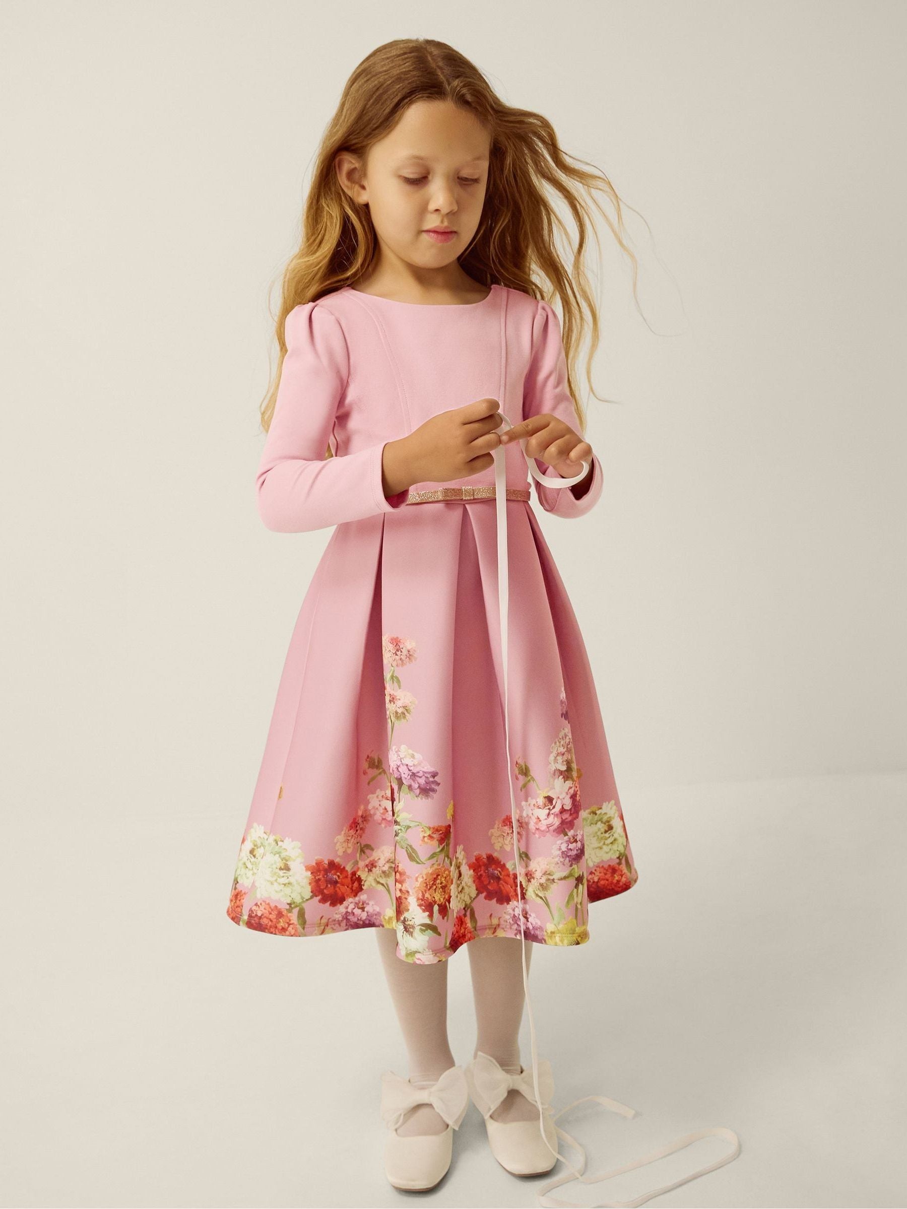 Dsiney Kidz - Monsoon Pink Anoushka Long Sleeve Floral Party Dress image 1