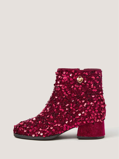 Monsoon Red Sequin Velvet Ankle Boots - image 3