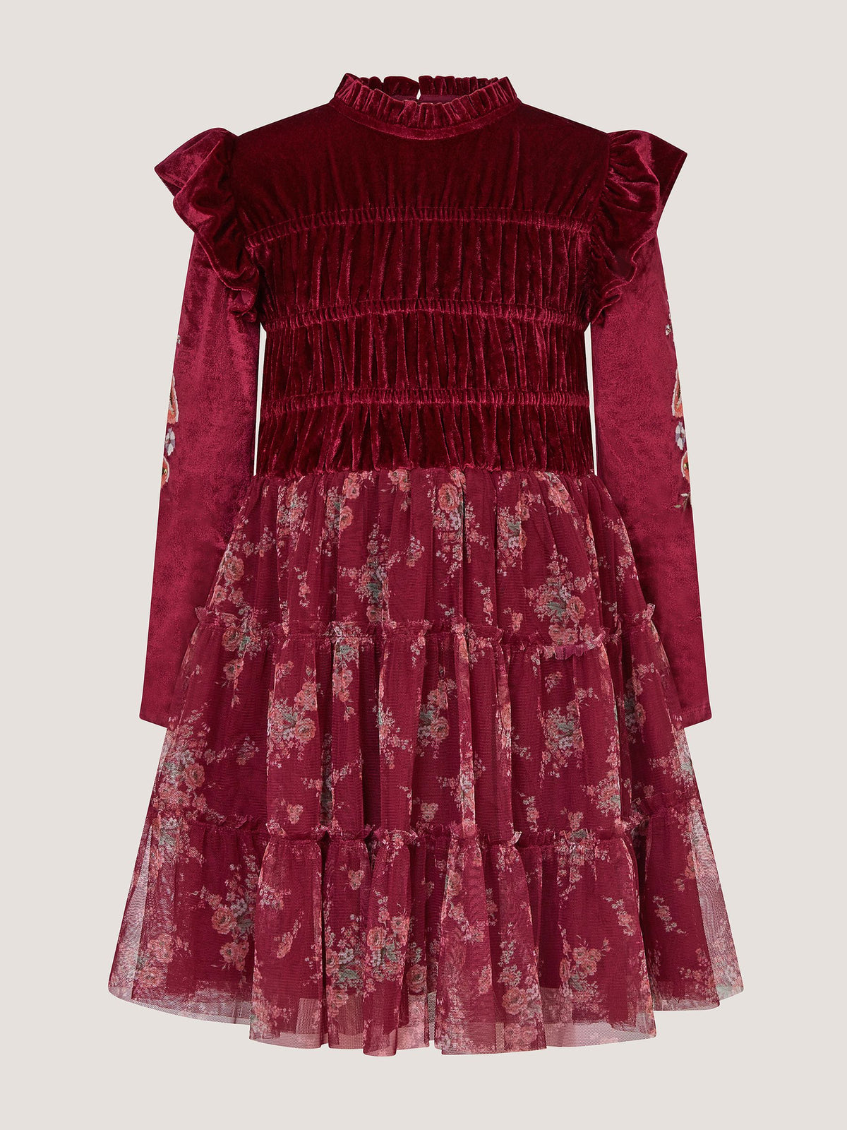 Dsiney Kidz - Monsoon Red Floral Velvet Disco Dress image 2