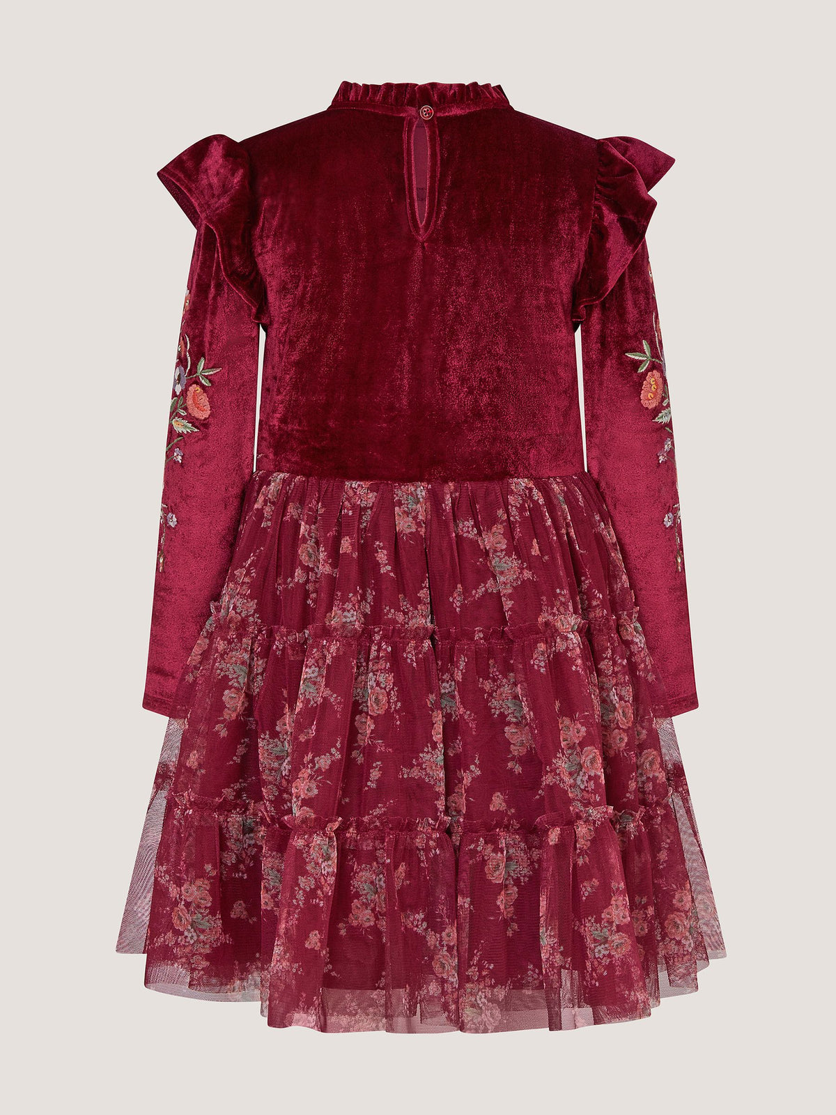 Dsiney Kidz - Monsoon Red Floral Velvet Disco Dress image 3