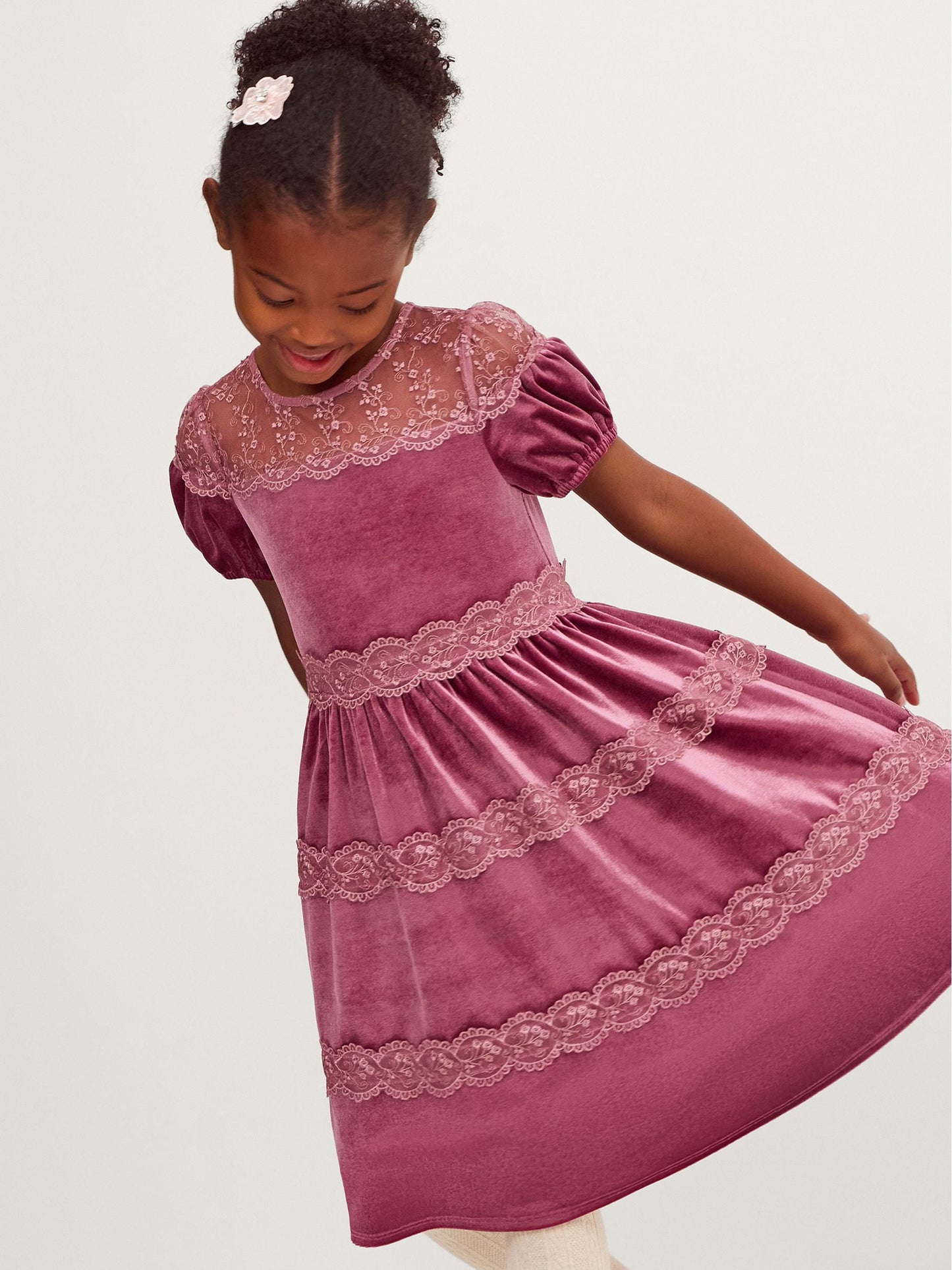 Dsiney Kidz - Monsoon Pink Freda Lace Velvet Party Dress image 1