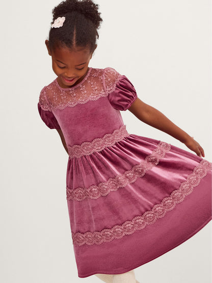 Dsiney Kidz - Monsoon Pink Freda Lace Velvet Party Dress image 1