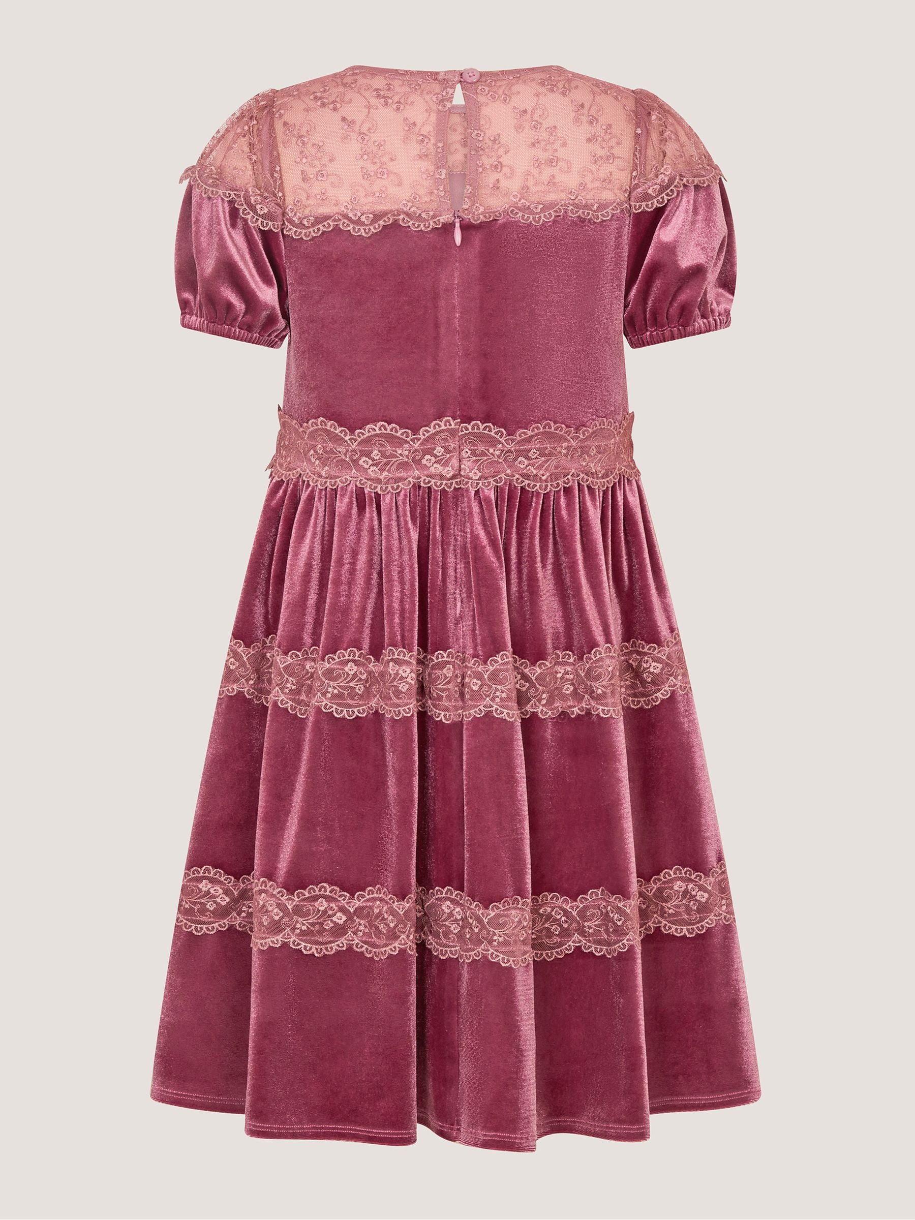 Dsiney Kidz - Monsoon Pink Freda Lace Velvet Party Dress image 3