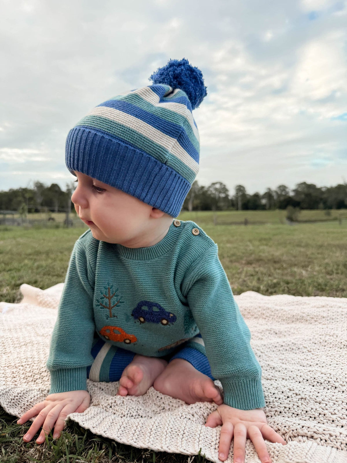 Purebaby Blue Striped Knit Beanie - image 1