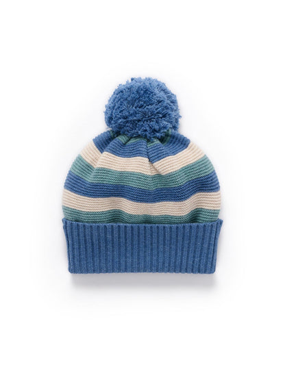 Purebaby Blue Striped Knit Beanie - image 4
