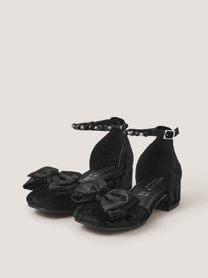 Dsiney Kidz - Monsoon Black Embellished Bow Velvet Two Part Heels image 1