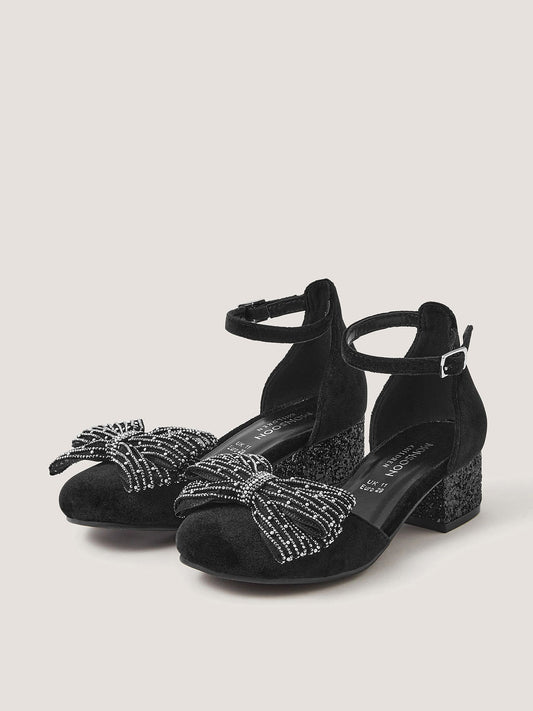 Dsiney Kidz - Monsoon Black Diamanté Bow Velvet Two Part Heels image 1