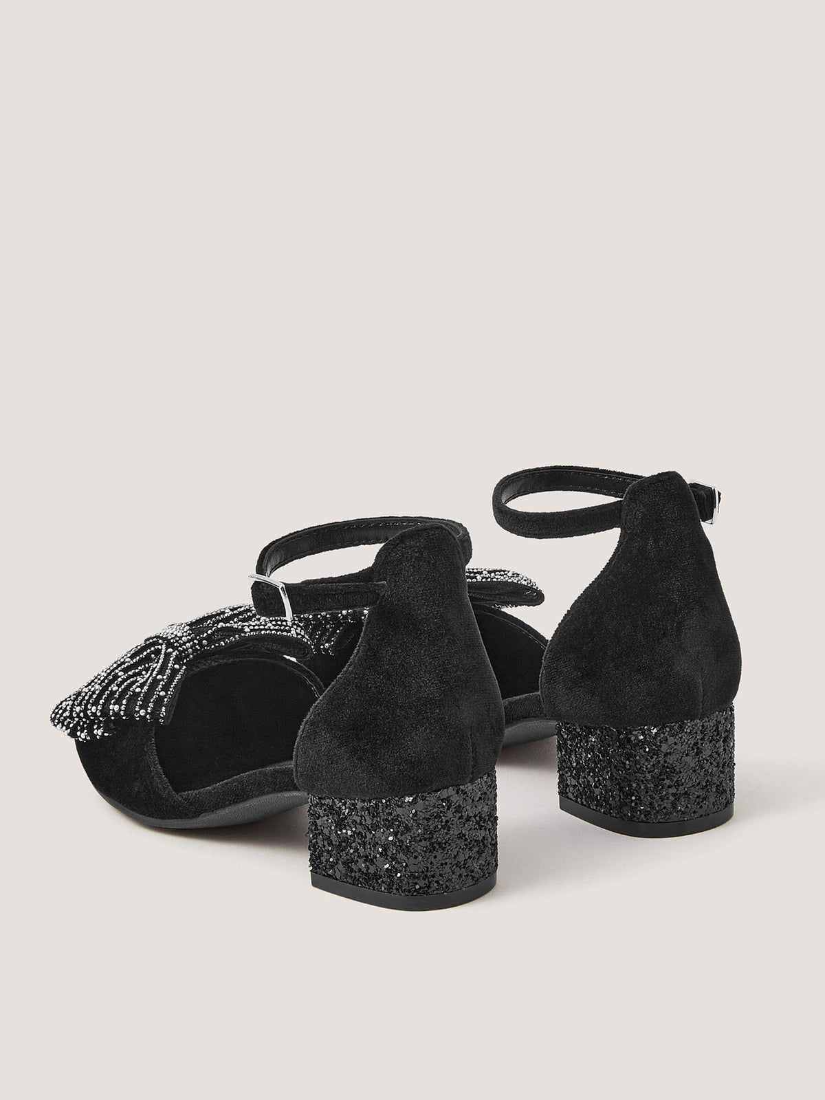 Dsiney Kidz - Monsoon Black Diamanté Bow Velvet Two Part Heels image 3