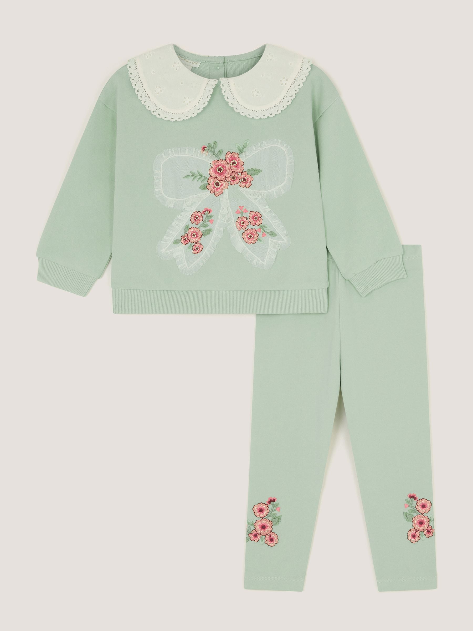 Dsiney Kidz - Monsoon Green Baby Embroidered Bow Sweatshirt & Leggings Set image 2