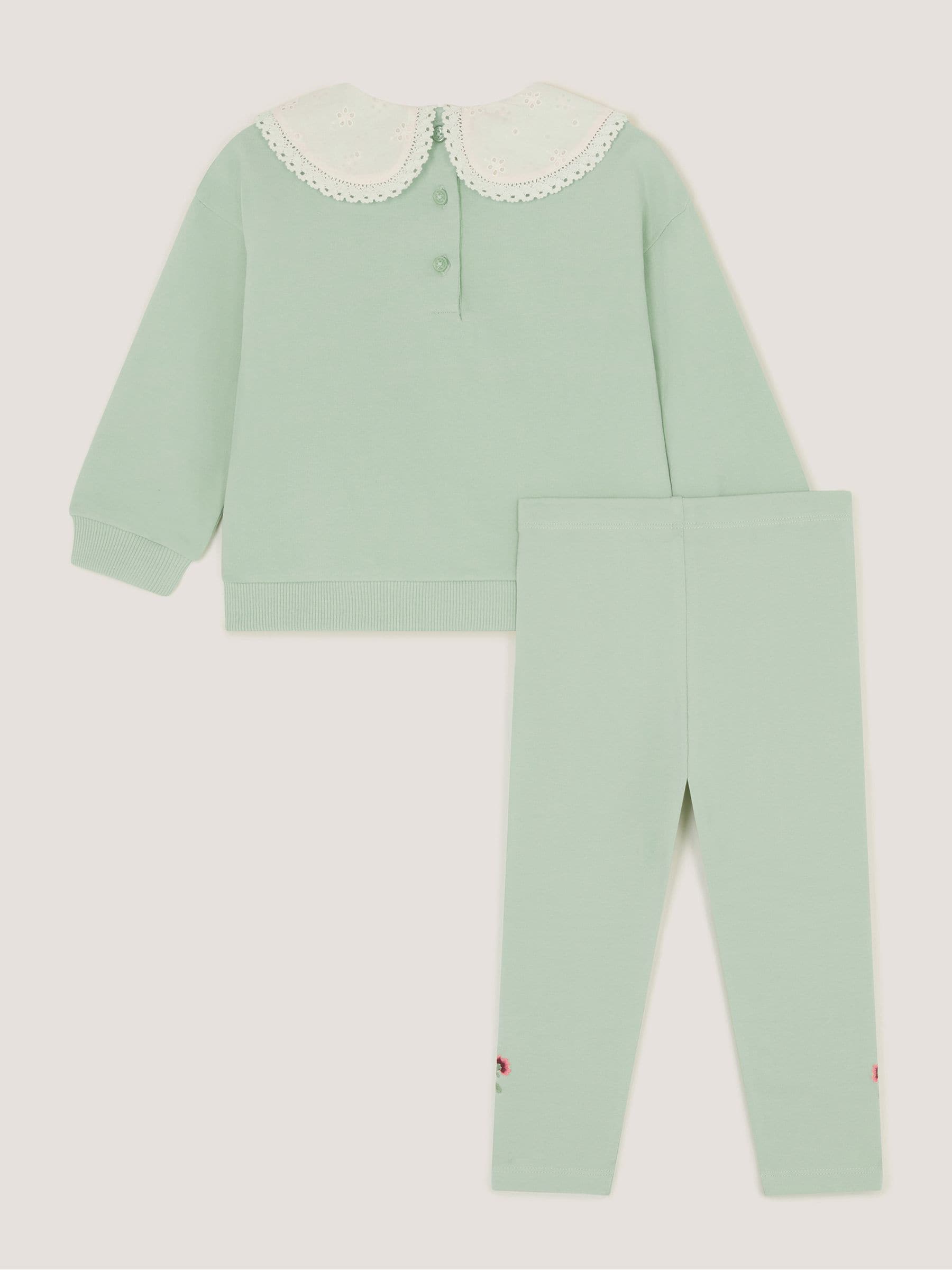 Dsiney Kidz - Monsoon Green Baby Embroidered Bow Sweatshirt & Leggings Set image 3