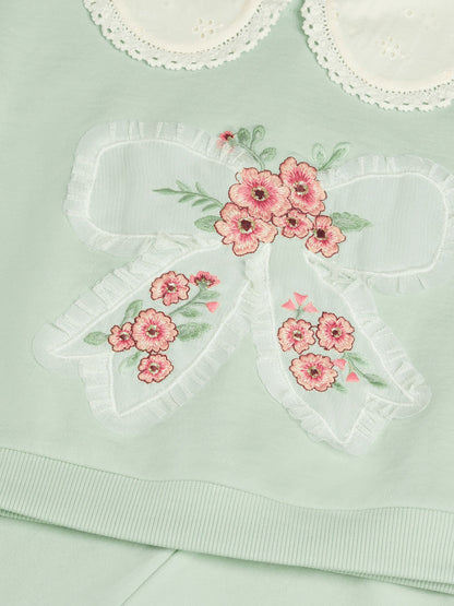 Dsiney Kidz - Monsoon Green Baby Embroidered Bow Sweatshirt & Leggings Set image 4