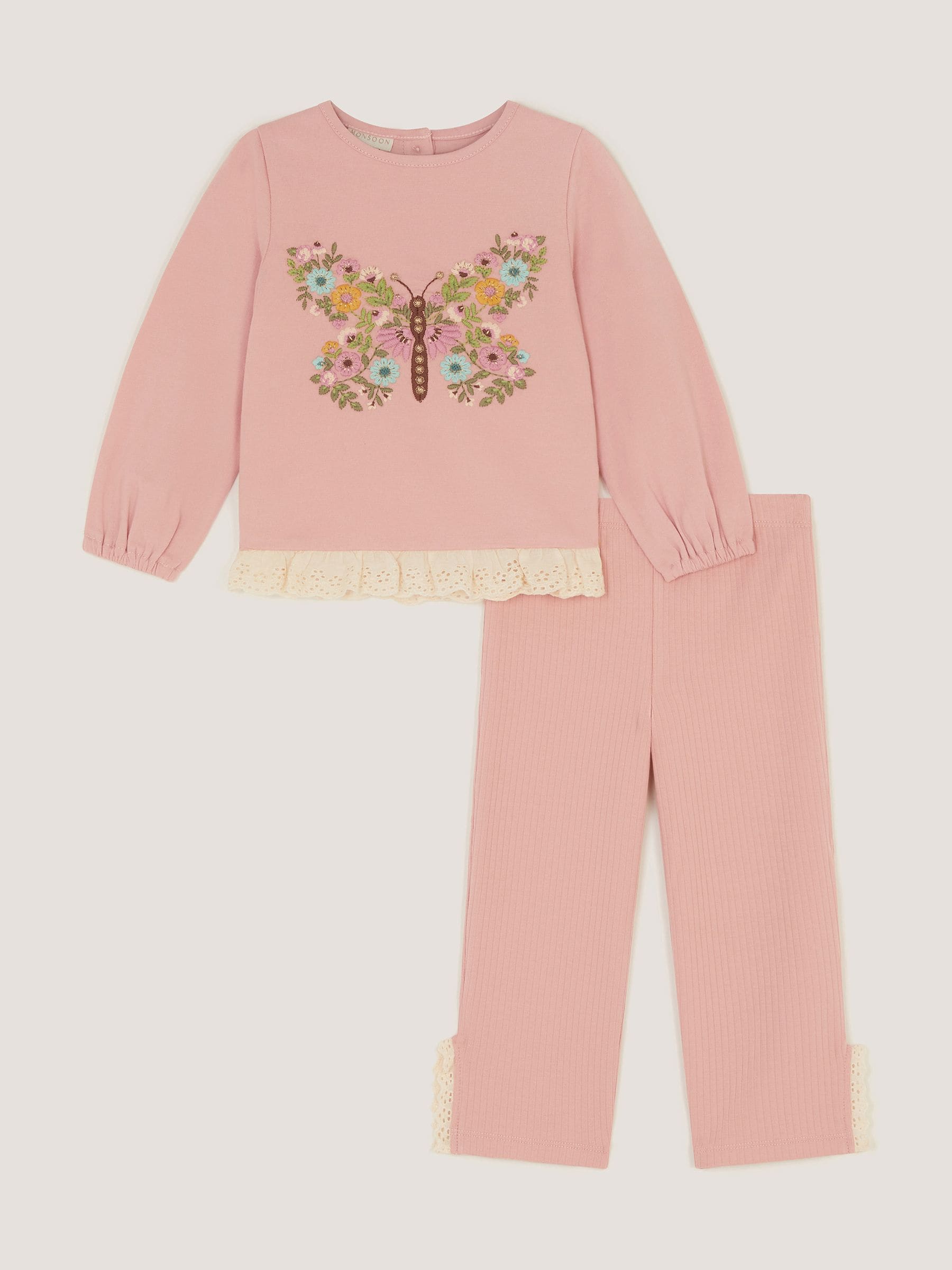 Dsiney Kidz - Monsoon Pink Baby Embroidered Butterfly Top & Leggings Set image 1