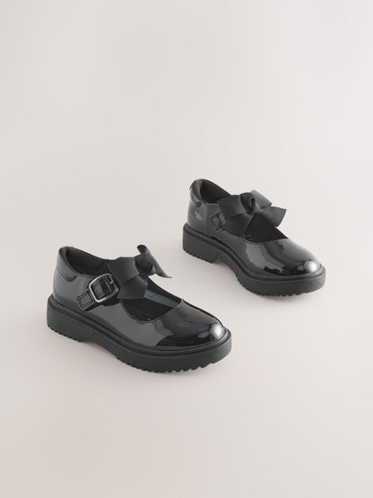 Black Patent Standard Fit (F) Bow Chunky Mary Jane School Shoes image 2