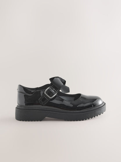 Black Patent Standard Fit (F) Bow Chunky Mary Jane School Shoes image 3