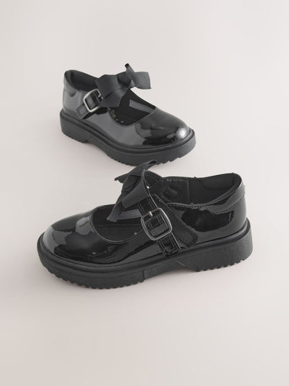 Black Patent Standard Fit (F) Bow Chunky Mary Jane School Shoes image 4