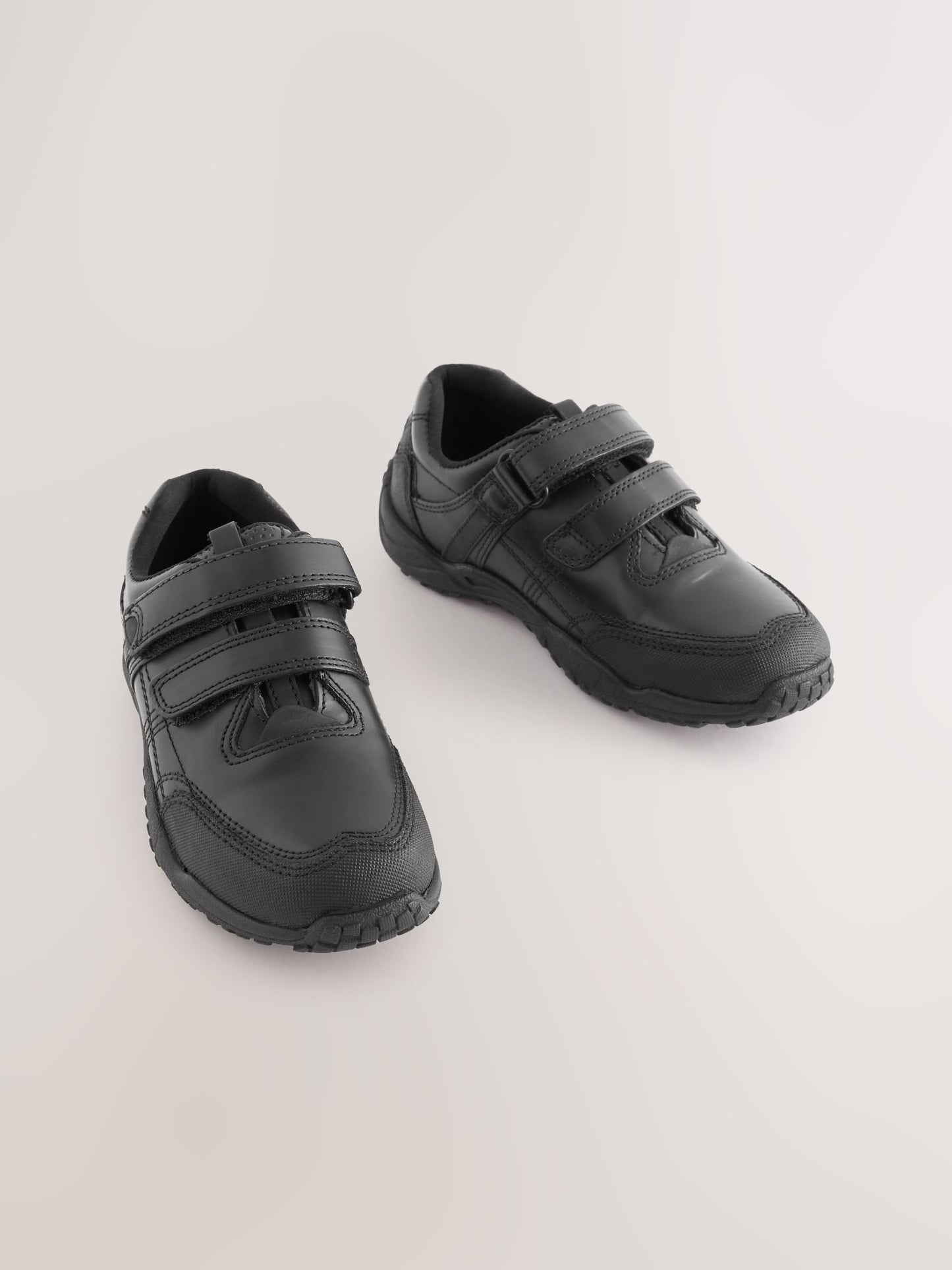 Black Extra Wide Fit (H) Leather Touch Fastening School Shoes image 1