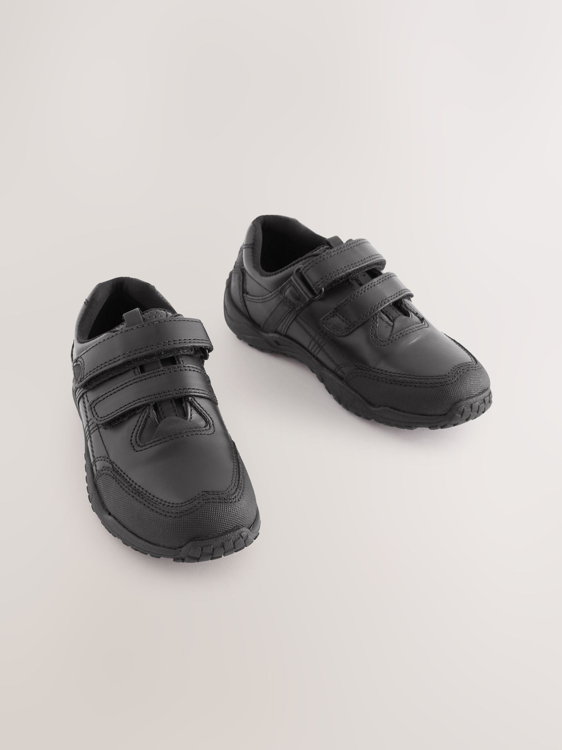 Black Extra Wide Fit (H) Leather Touch Fastening School Shoes image 1